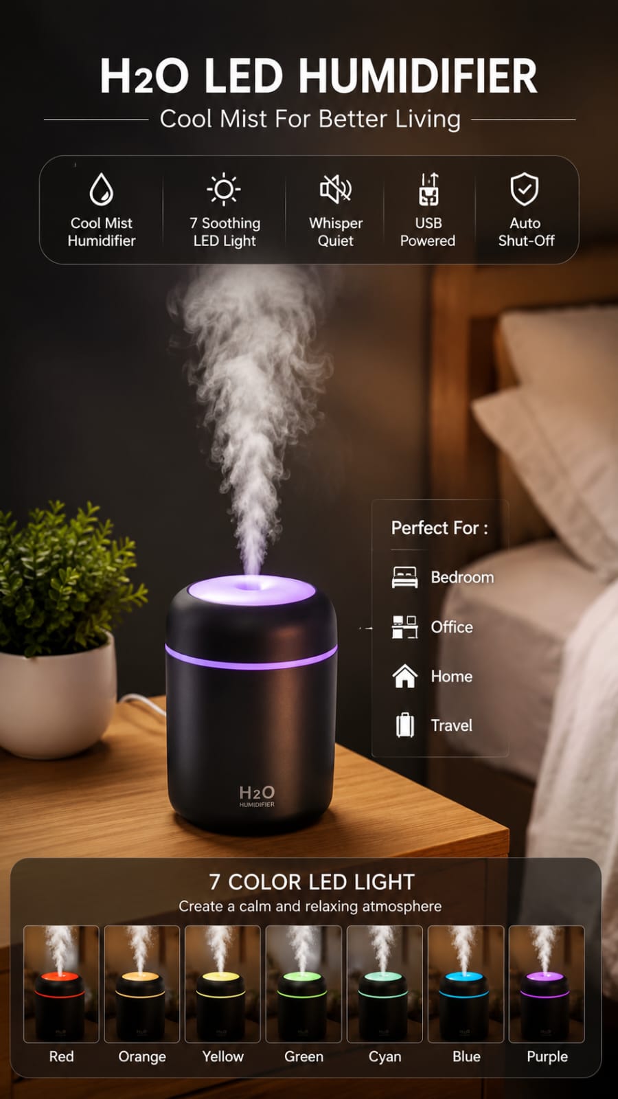 Colourful Night Light H2O Humidifier