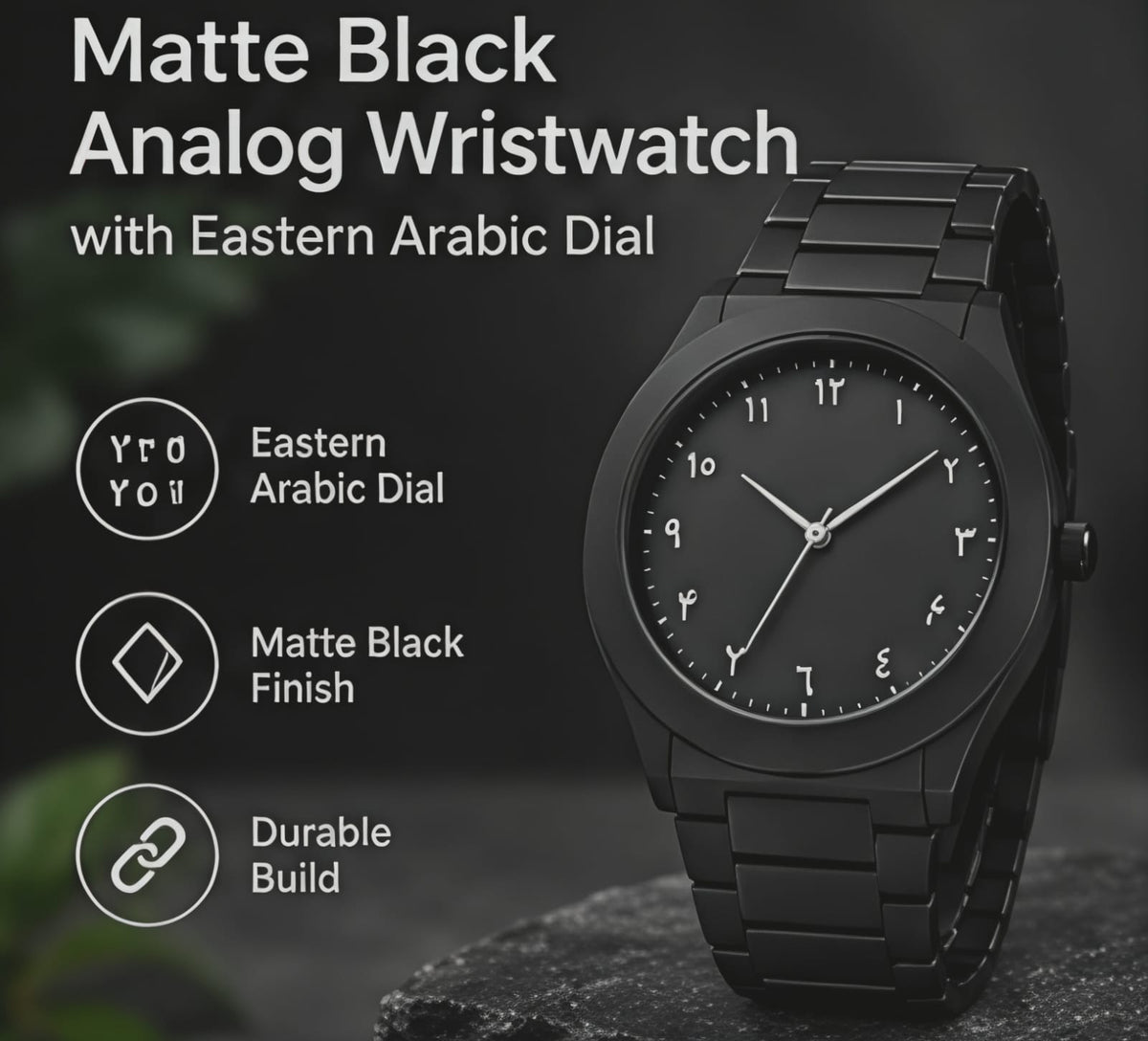 Matte Black Analog Wristwatch